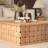 Mercana Trellyn 48" Light Brown Wood w/ Carved Woven Base Square Coffee Table