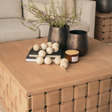 Mercana Trellyn 48" Light Brown Wood w/ Carved Woven Base Square Coffee Table