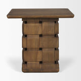 Mercana Trellyn Dark Brown Wood w/ Carved Woven Base Square Accent Table