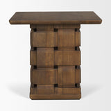 Mercana Trellyn Dark Brown Wood w/ Carved Woven Base Square Accent Table