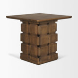 Mercana Trellyn Dark Brown Wood w/ Carved Woven Base Square Accent Table