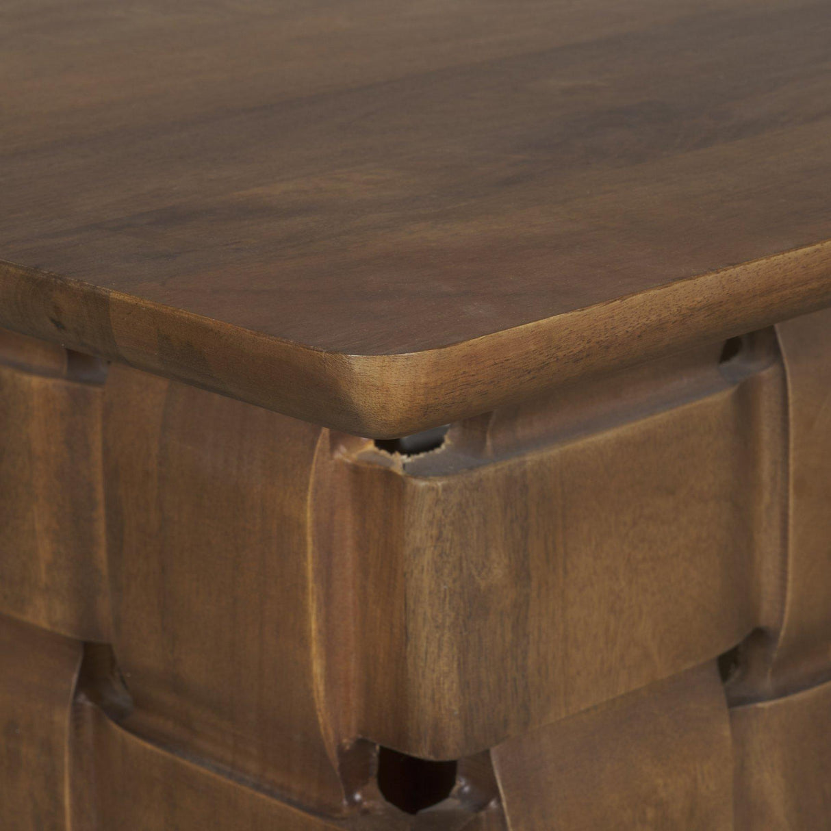 Mercana Trellyn Dark Brown Wood w/ Carved Woven Base Square Accent Table