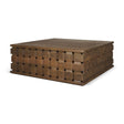 Mercana Trellyn 48" Dark Brown Wood w/ Carved Woven Base Square Coffee Table