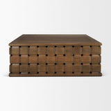Mercana Trellyn 48" Dark Brown Wood w/ Carved Woven Base Square Coffee Table