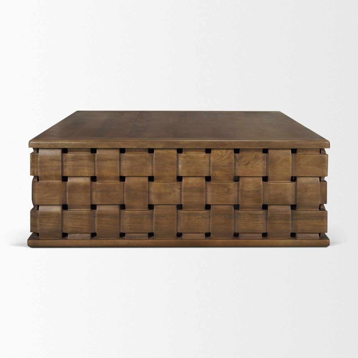 Mercana Trellyn 48" Dark Brown Wood w/ Carved Woven Base Square Coffee Table