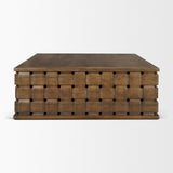 Mercana Trellyn 48" Dark Brown Wood w/ Carved Woven Base Square Coffee Table