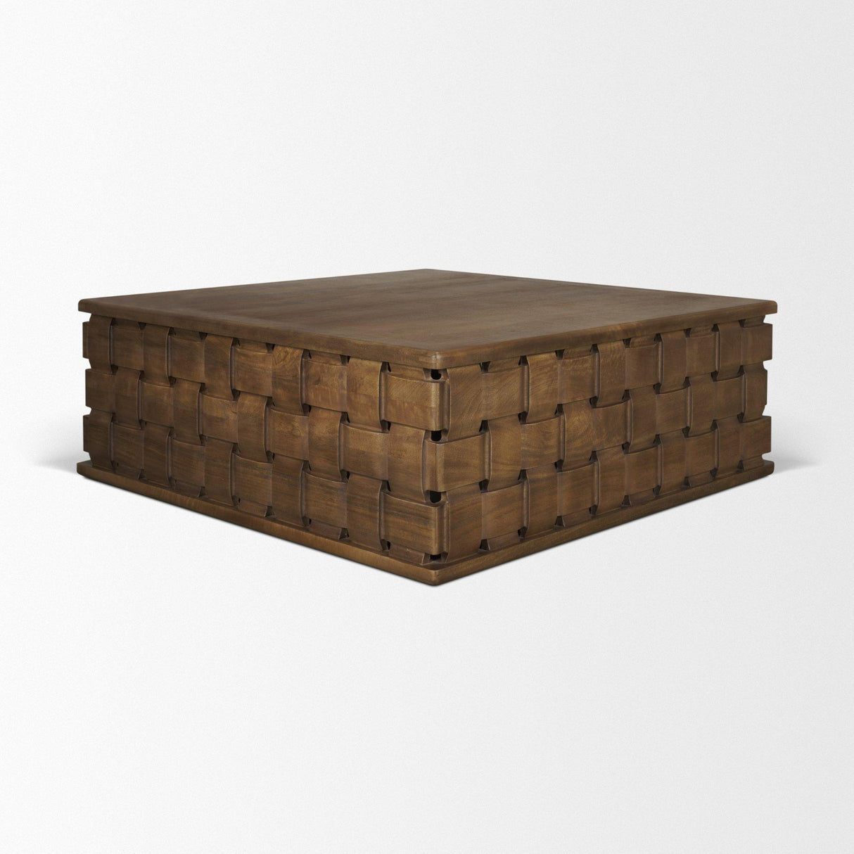 Mercana Trellyn 48" Dark Brown Wood w/ Carved Woven Base Square Coffee Table