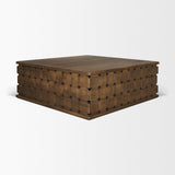 Mercana Trellyn 48" Dark Brown Wood w/ Carved Woven Base Square Coffee Table
