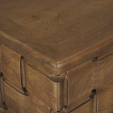 Mercana Trellyn 48" Dark Brown Wood w/ Carved Woven Base Square Coffee Table
