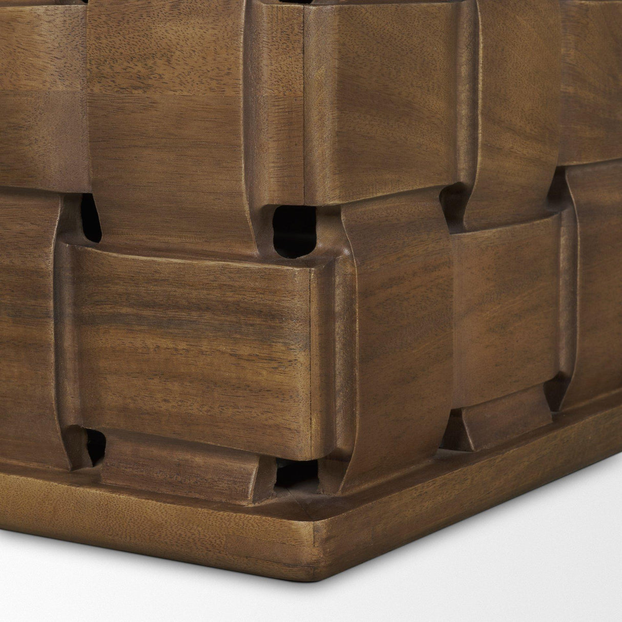 Mercana Trellyn 48" Dark Brown Wood w/ Carved Woven Base Square Coffee Table