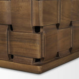 Mercana Trellyn 48" Dark Brown Wood w/ Carved Woven Base Square Coffee Table