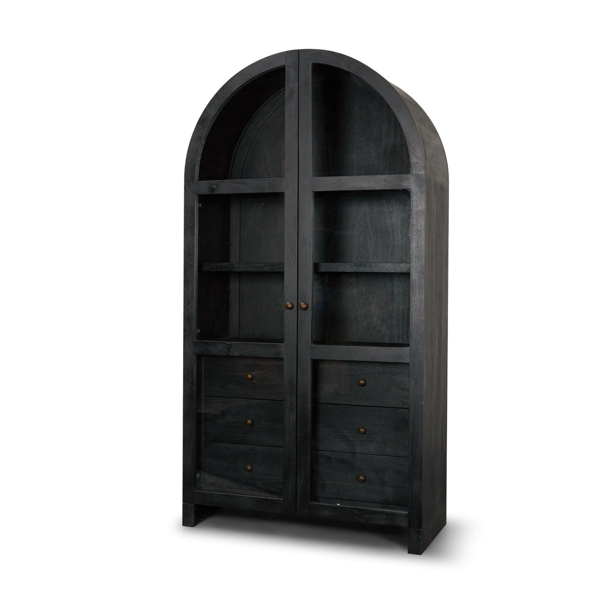 Mercana Suri Black Wood W/Glass Doors Arched Curio Cabinet