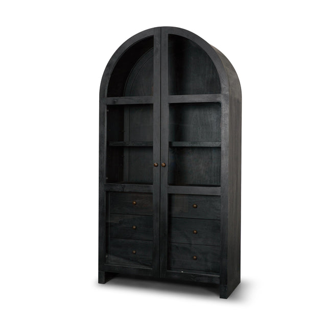 Mercana Suri Black Wood W/Glass Doors Arched Curio Cabinet
