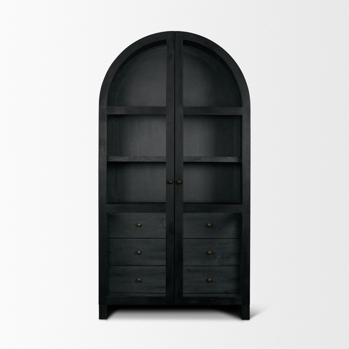 Mercana Suri Black Wood W/Glass Doors Arched Curio Cabinet