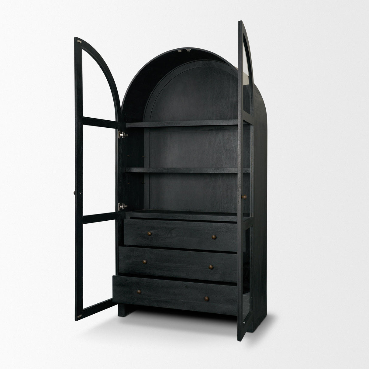 Mercana Suri Black Wood W/Glass Doors Arched Curio Cabinet