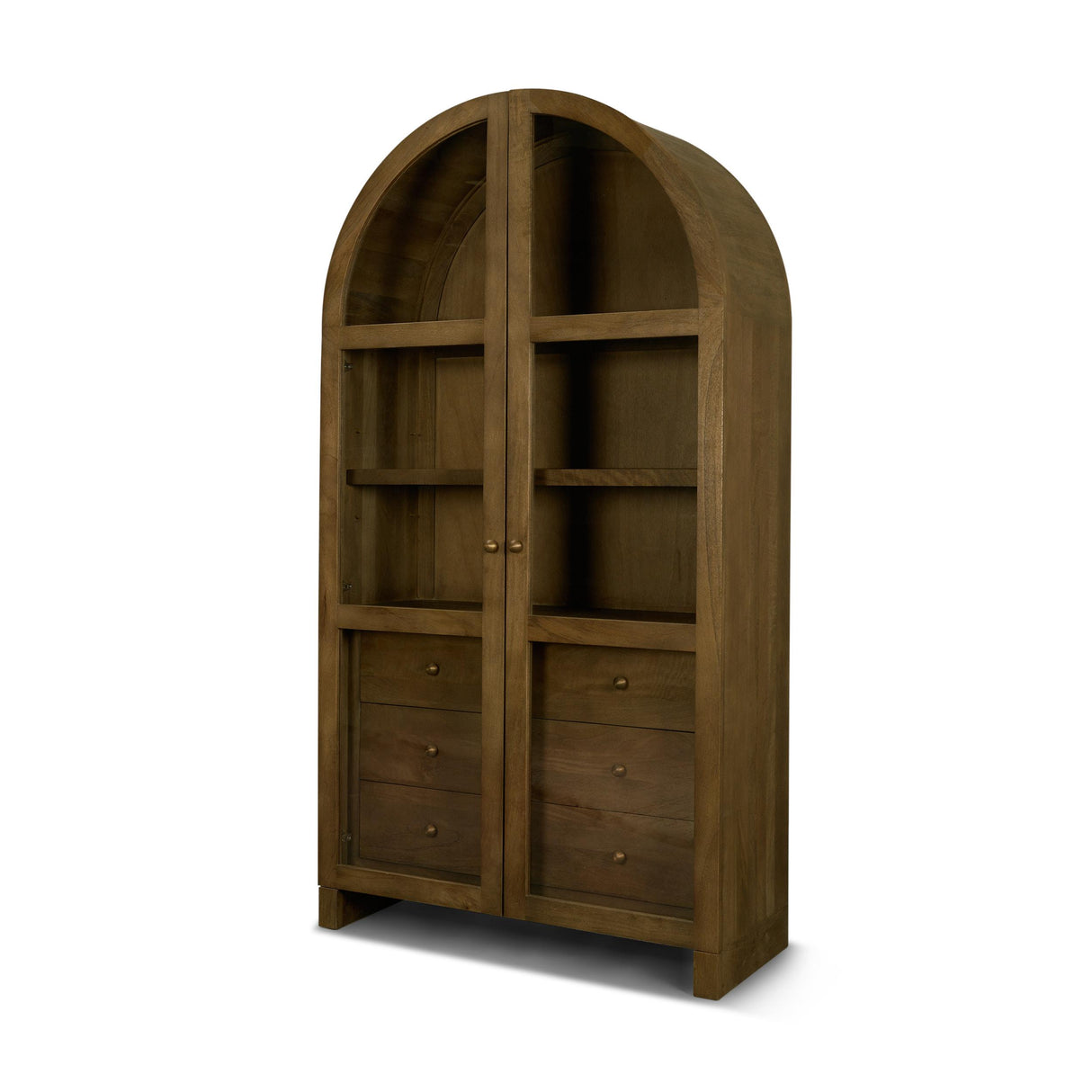 Mercana Suri Mid Brown Wood W/Glass Doors Arched Curio Cabinet