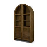 Mercana Suri Mid Brown Wood W/Glass Doors Arched Curio Cabinet