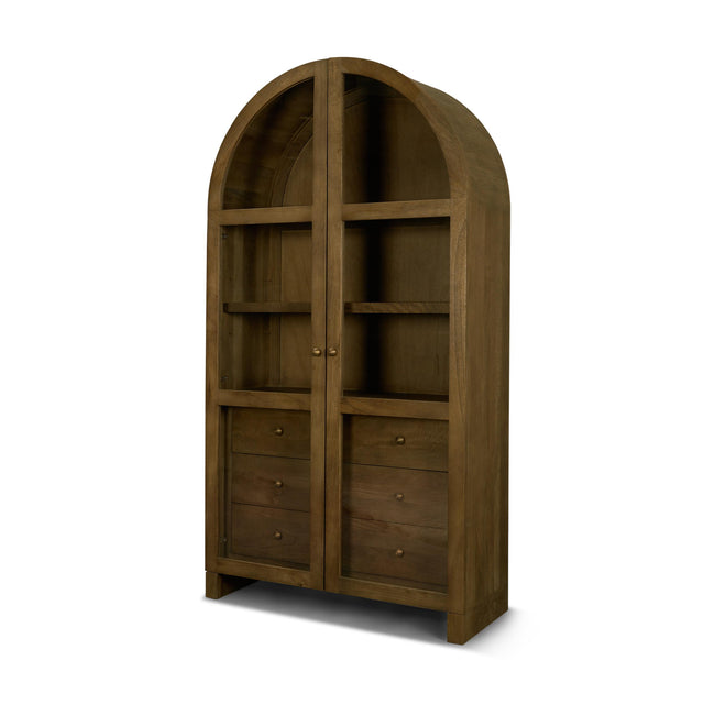 Mercana Suri Mid Brown Wood W/Glass Doors Arched Curio Cabinet