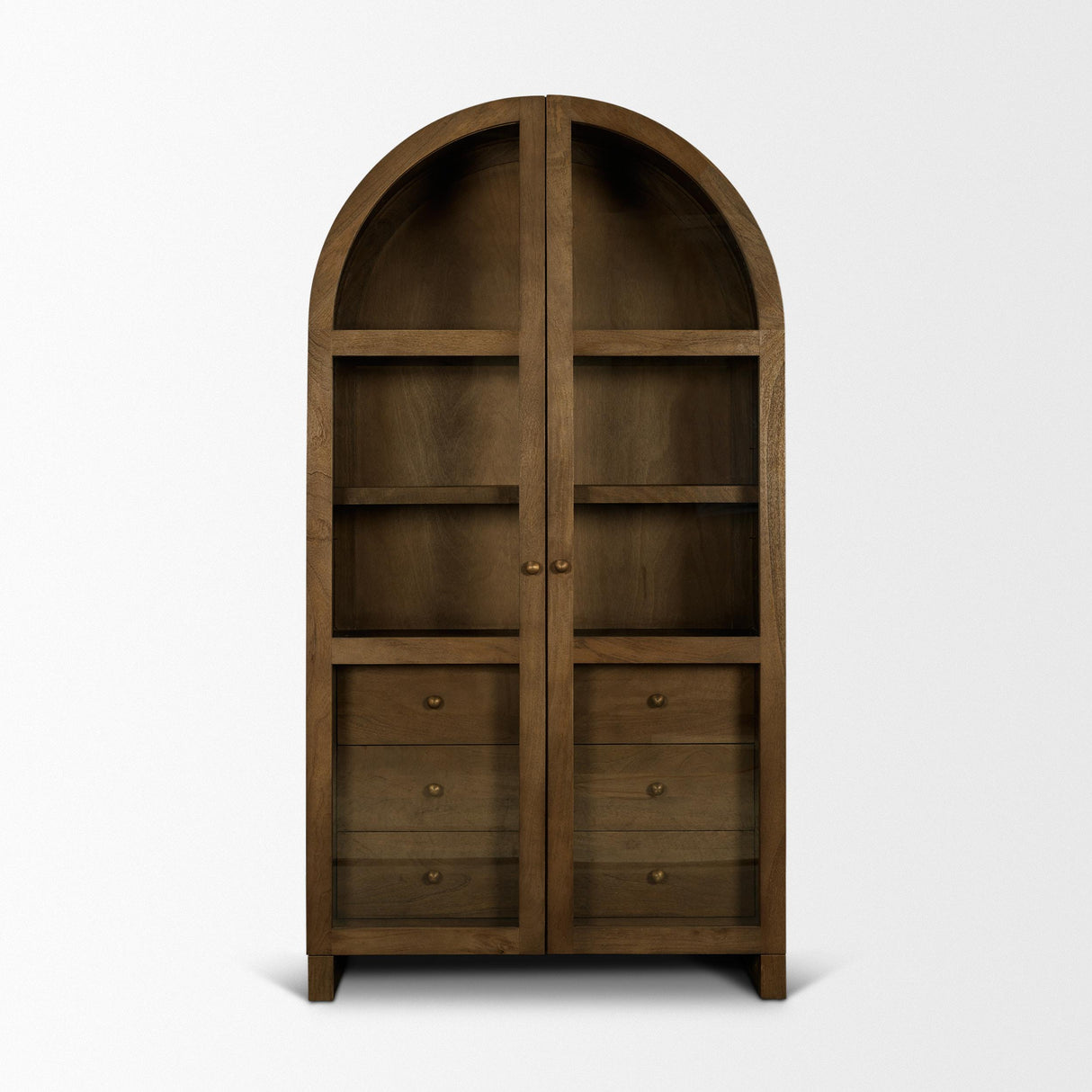 Mercana Suri Mid Brown Wood W/Glass Doors Arched Curio Cabinet
