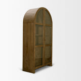 Mercana Suri Mid Brown Wood W/Glass Doors Arched Curio Cabinet