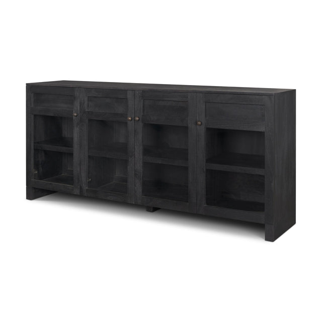 Mercana Suri Black Wood w/ Glass 4-Door Closed Sideboard