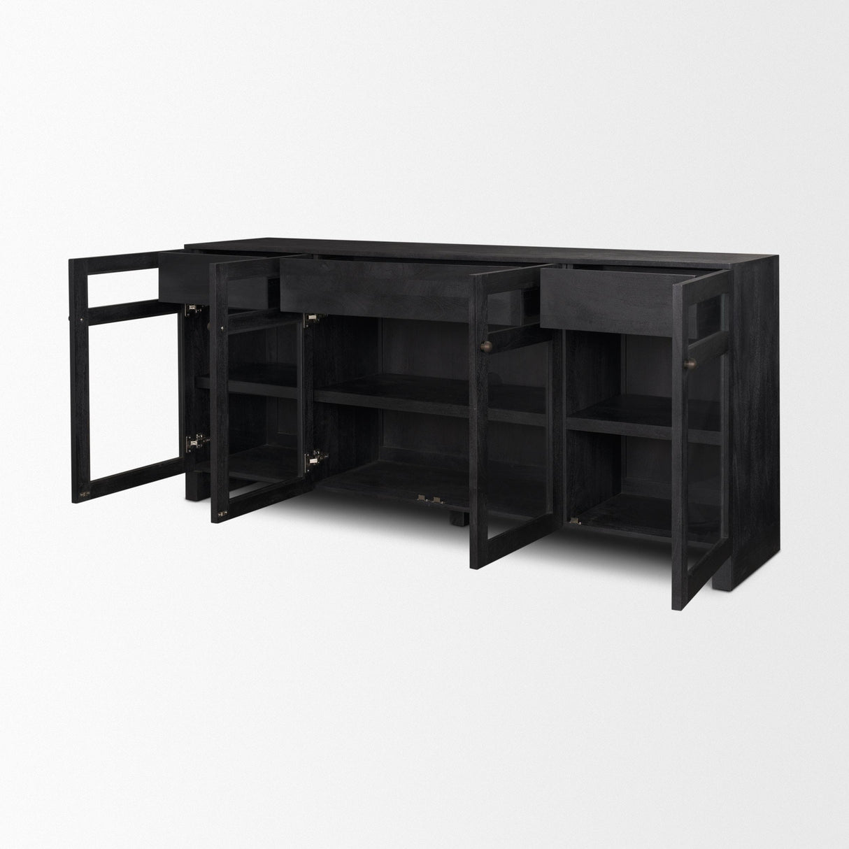 Mercana Suri Black Wood w/ Glass 4-Door Closed Sideboard