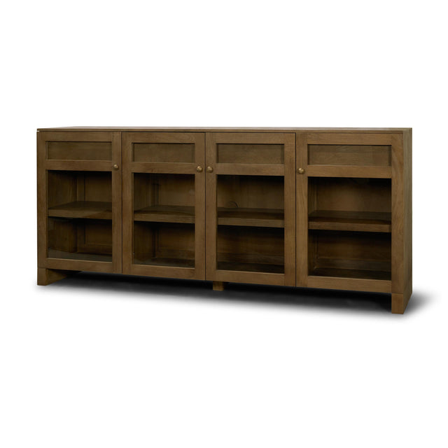 Mercana Suri Mid Brown Wood w/ Glass 4-Door Closed Sideboard