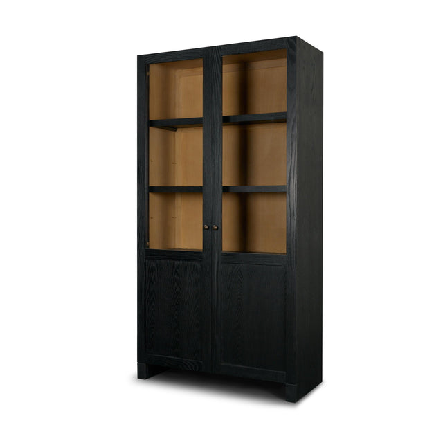 Mercana Henry Black & Light Brown Oak Wood w/ Glass Doors Curio Cabinet