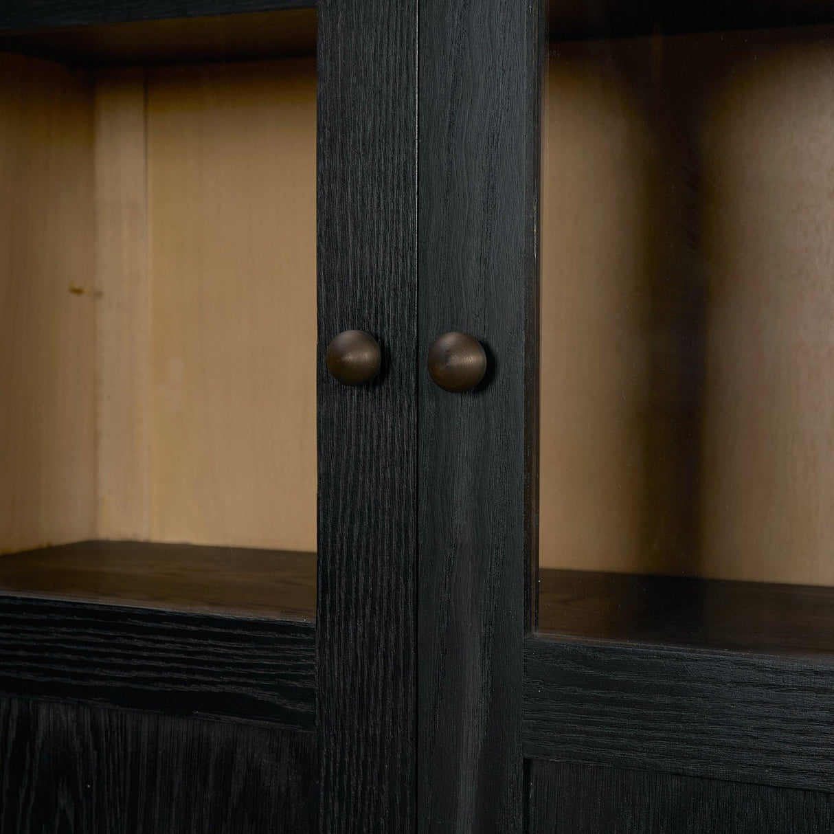 Mercana Henry Black & Light Brown Oak Wood w/ Glass Doors Curio Cabinet