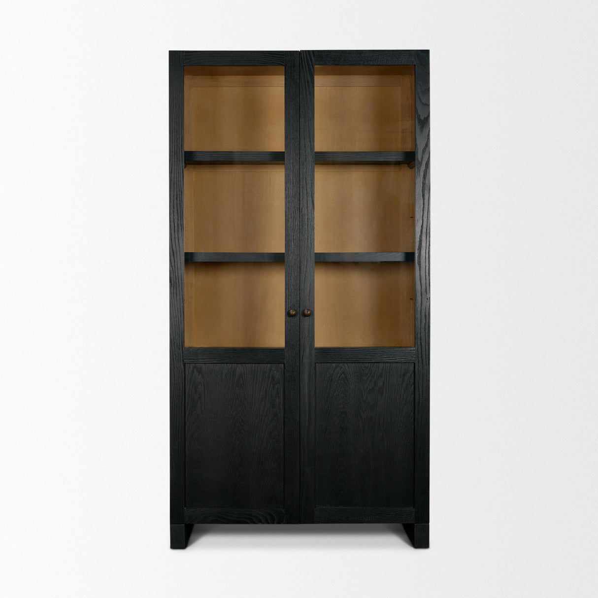 Mercana Henry Black & Light Brown Oak Wood w/ Glass Doors Curio Cabinet