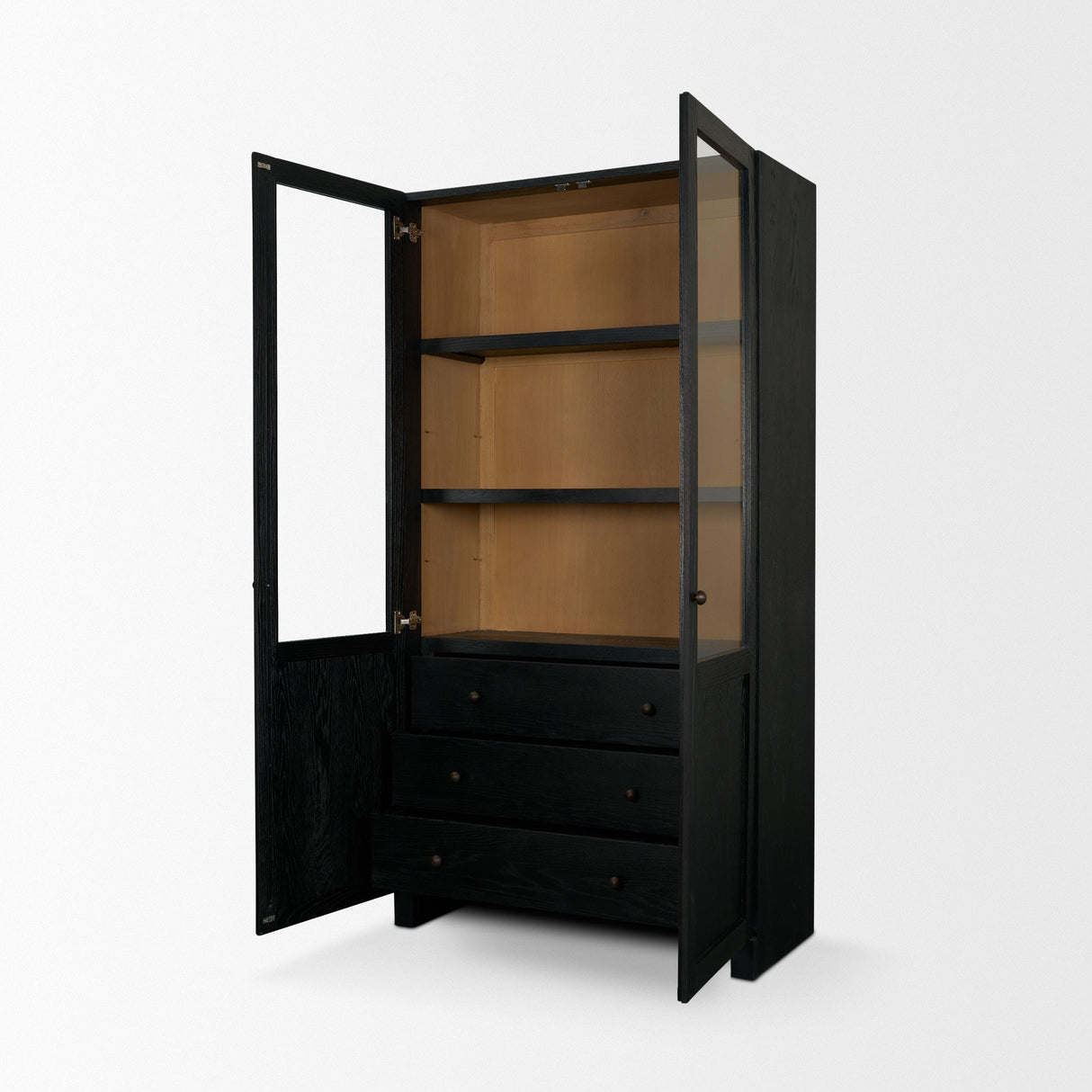 Mercana Henry Black & Light Brown Oak Wood w/ Glass Doors Curio Cabinet
