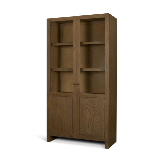 Mercana Henry Dark & Light Brown Oak Wood w/ Glass Doors Curio Cabinet