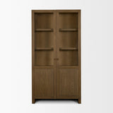 Mercana Henry Dark & Light Brown Oak Wood w/ Glass Doors Curio Cabinet