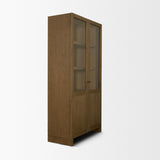Mercana Henry Dark & Light Brown Oak Wood w/ Glass Doors Curio Cabinet