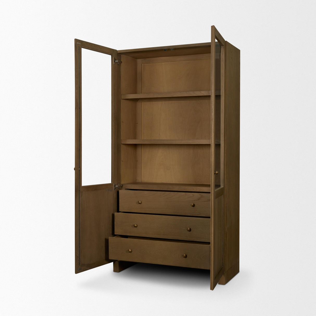Mercana Henry Dark & Light Brown Oak Wood w/ Glass Doors Curio Cabinet