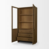 Mercana Henry Dark & Light Brown Oak Wood w/ Glass Doors Curio Cabinet