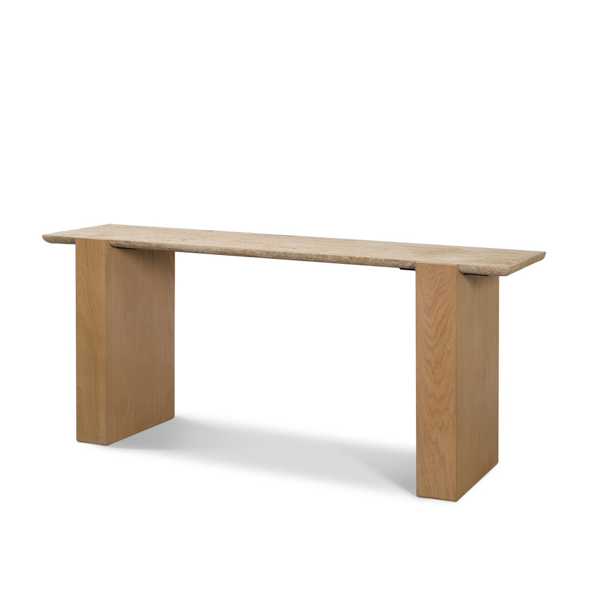 Mercana Milos Travertine Top w/ Light Brown Oak Wood Console Table
