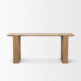 Mercana Milos Travertine Top w/ Light Brown Oak Wood Console Table