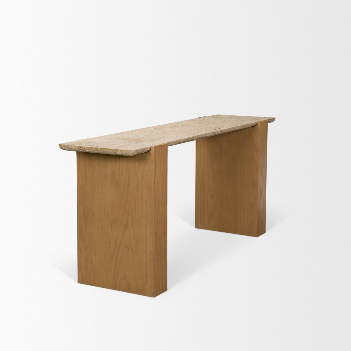Mercana Milos Travertine Top w/ Light Brown Oak Wood Console Table