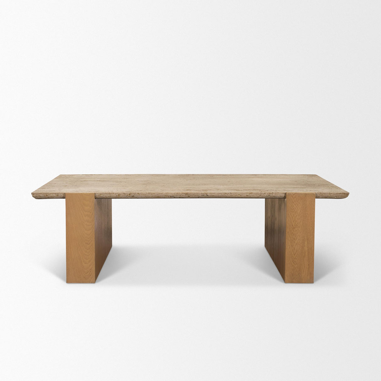 Mercana Milos Travertine Top w/ Light Brown Oak Wood Coffee Table