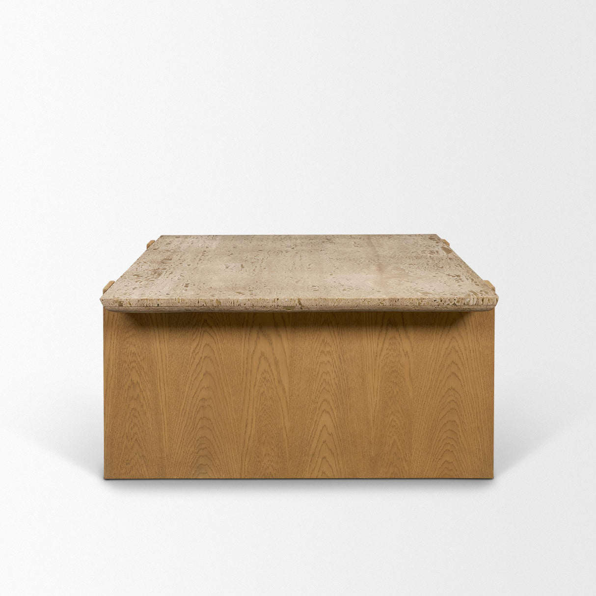 Mercana Milos Travertine Top w/ Light Brown Oak Wood Coffee Table