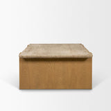 Mercana Milos Travertine Top w/ Light Brown Oak Wood Coffee Table