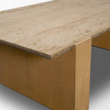 Mercana Milos Travertine Top w/ Light Brown Oak Wood Coffee Table
