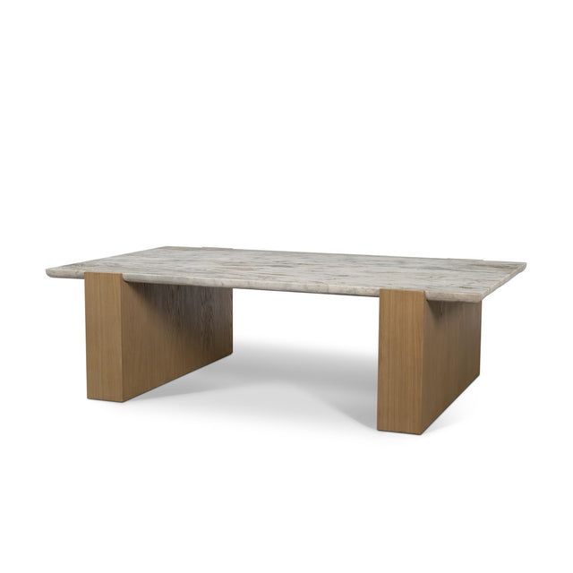 Mercana Milos Pink Marble Top w/ Light Brown Oak Wood Coffee Table