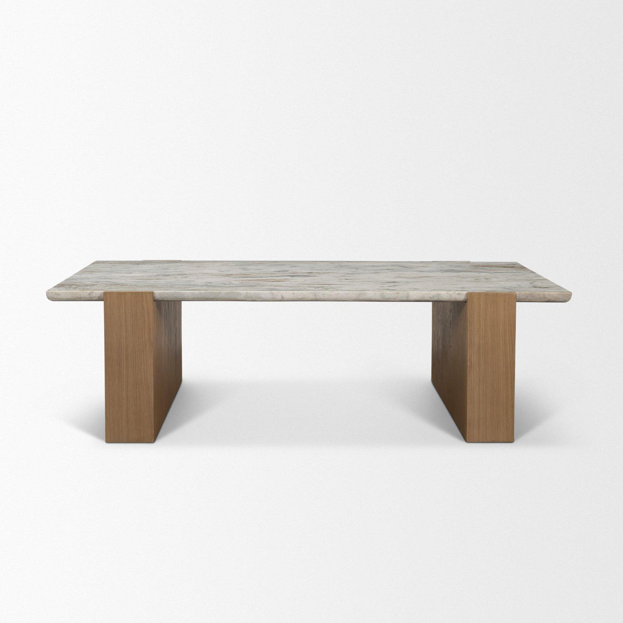 Mercana Milos Pink Marble Top w/ Light Brown Oak Wood Coffee Table