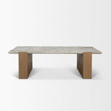 Mercana Milos Pink Marble Top w/ Light Brown Oak Wood Coffee Table