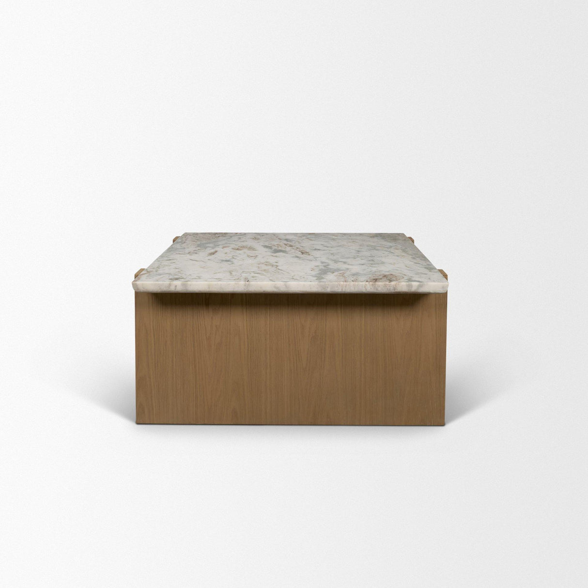 Mercana Milos Pink Marble Top w/ Light Brown Oak Wood Coffee Table
