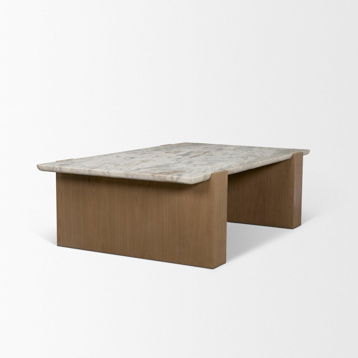 Mercana Milos Pink Marble Top w/ Light Brown Oak Wood Coffee Table