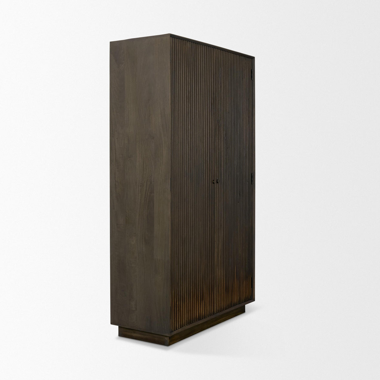 Mercana Cinder Distressed Dark Brown Wood Reeded 2-Door Closed Tall Cabinet