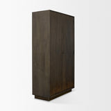 Mercana Cinder Distressed Dark Brown Wood Reeded 2-Door Closed Tall Cabinet